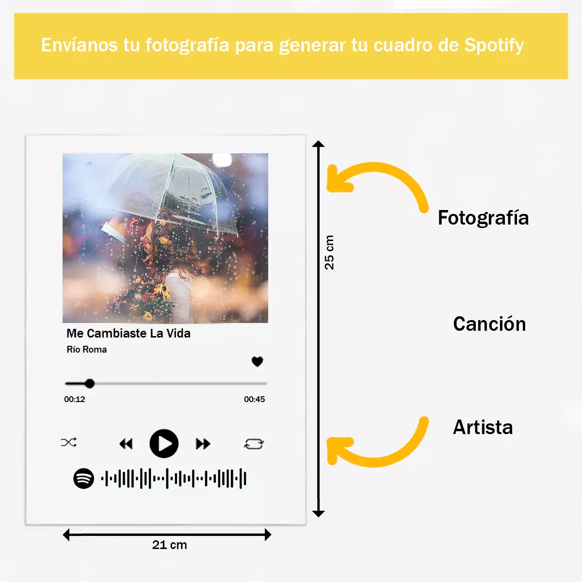 Cuadro Acrílico Transparente con Foto y Código Para Canción Spotify