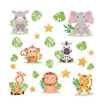 Animalitos Safari, Stickers Vinil Decorativo Infantil